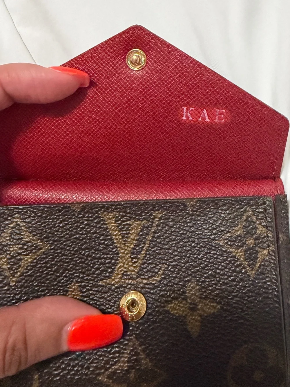 Louis Vuitton Monogram Card Case — Brown with Red Snap